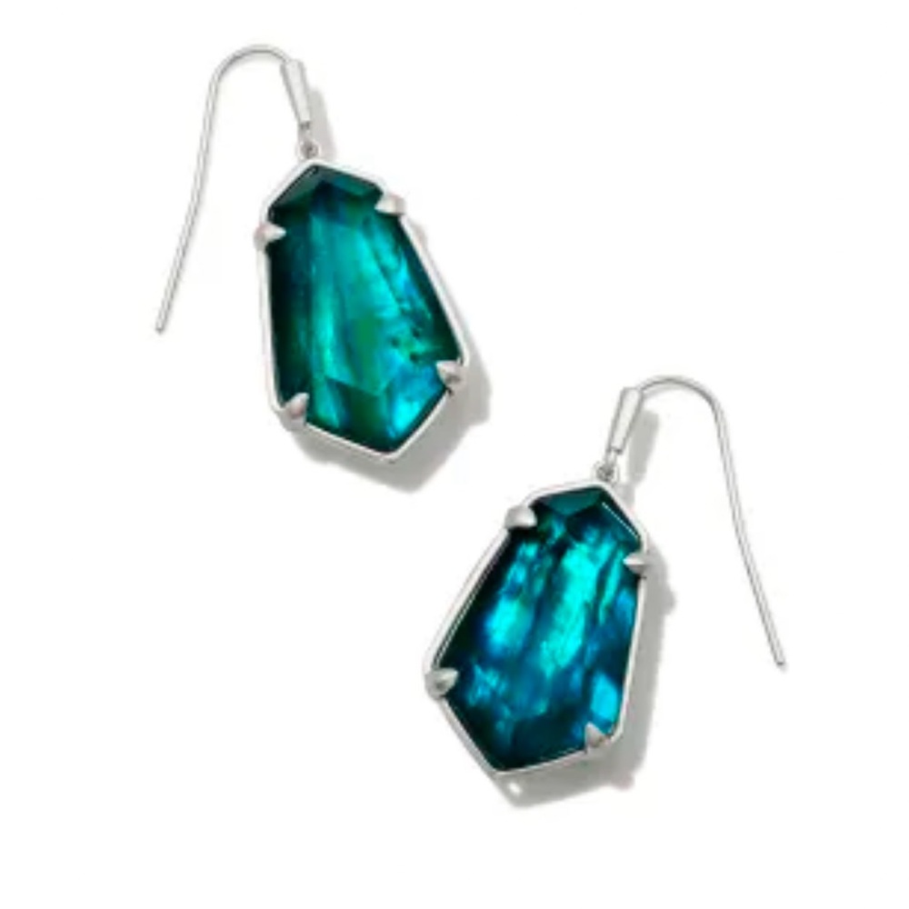 NWT Kendra Scott Alexandria Silver Drop in Teal Green Illusion
